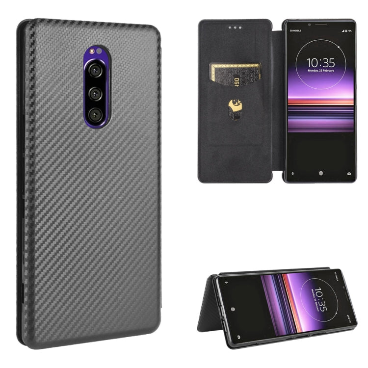 For Sony Xperia 1 Carbon Fiber Texture Horizontal Flip TPU + PC + PU Leather Case with Card Slot