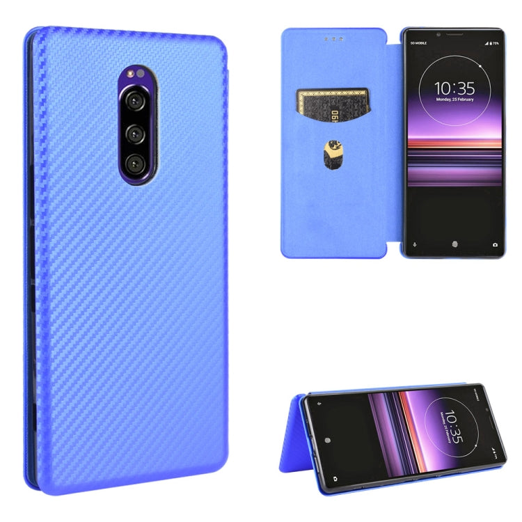 For Sony Xperia 1 Carbon Fiber Texture Horizontal Flip TPU + PC + PU Leather Case with Card Slot