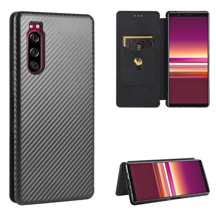 For Sony Xperia 5 Carbon Fiber Texture Horizontal Flip TPU + PC + PU Leather Case with Card Slot