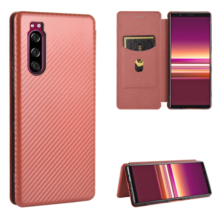 For Sony Xperia 5 Carbon Fiber Texture Horizontal Flip TPU + PC + PU Leather Case with Card Slot