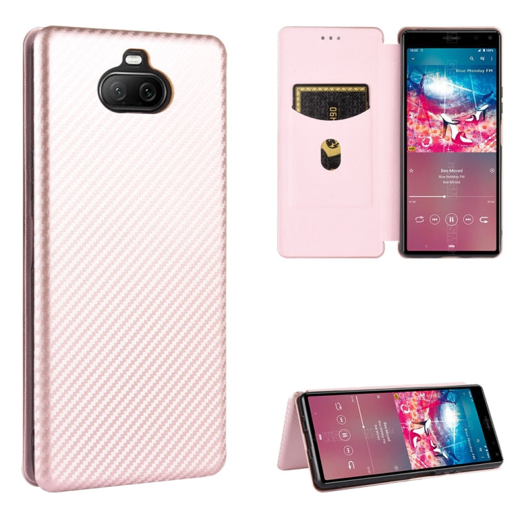 For Sony Xperia 8 Lite Carbon Fiber Texture Horizontal Flip TPU + PC + PU Leather Case with Card Slot