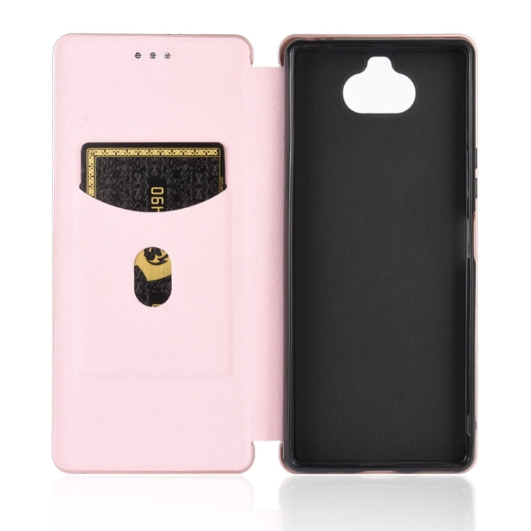 For Sony Xperia 8 Lite Carbon Fiber Texture Horizontal Flip TPU + PC + PU Leather Case with Card Slot