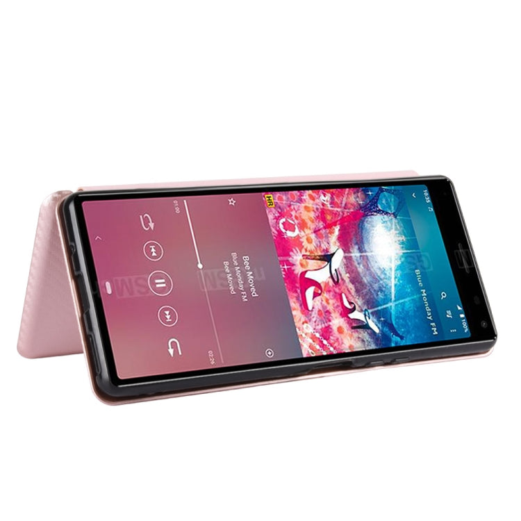 For Sony Xperia 8 Lite Carbon Fiber Texture Horizontal Flip TPU + PC + PU Leather Case with Card Slot