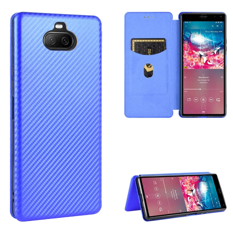 For Sony Xperia 8 Lite Carbon Fiber Texture Horizontal Flip TPU + PC + PU Leather Case with Card Slot