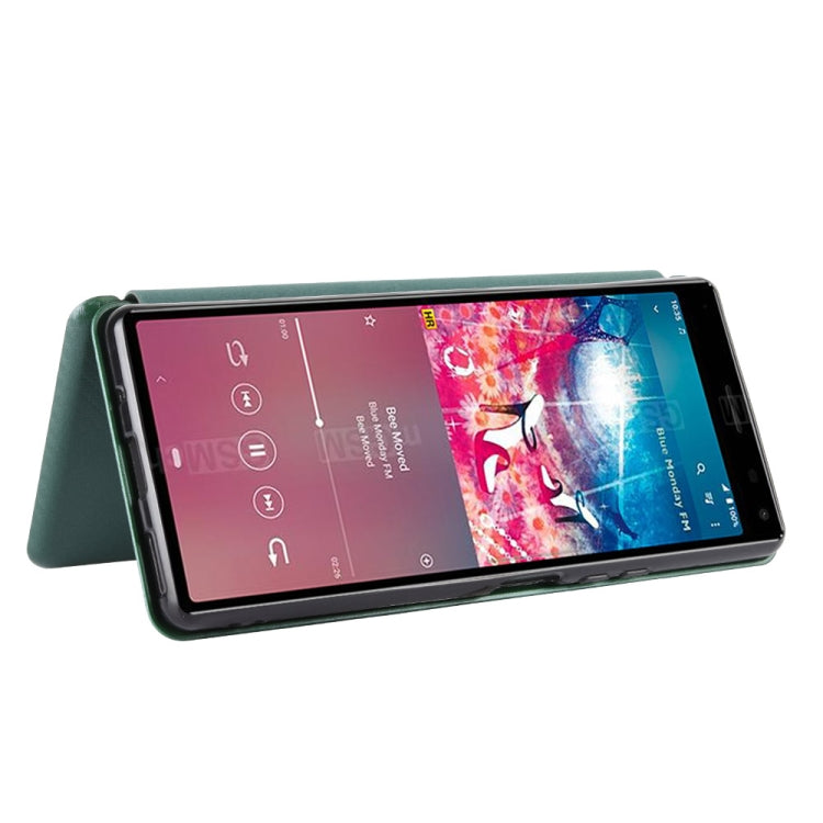 For Sony Xperia 8 Lite Carbon Fiber Texture Horizontal Flip TPU + PC + PU Leather Case with Card Slot