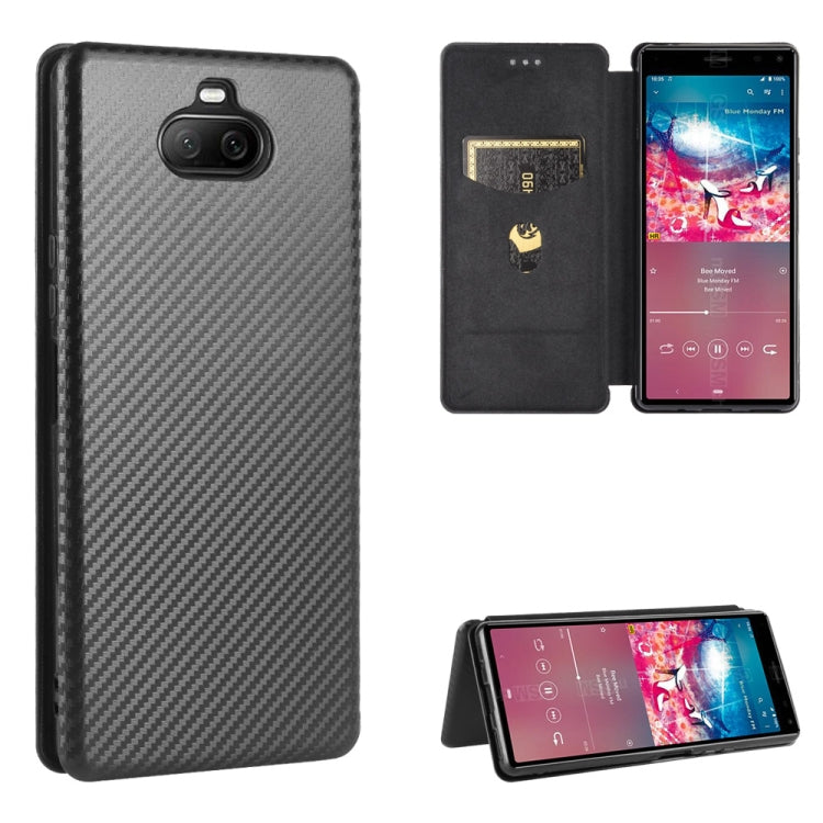 For Sony Xperia 8 Carbon Fiber Texture Horizontal Flip TPU + PC + PU Leather Case with Card Slot