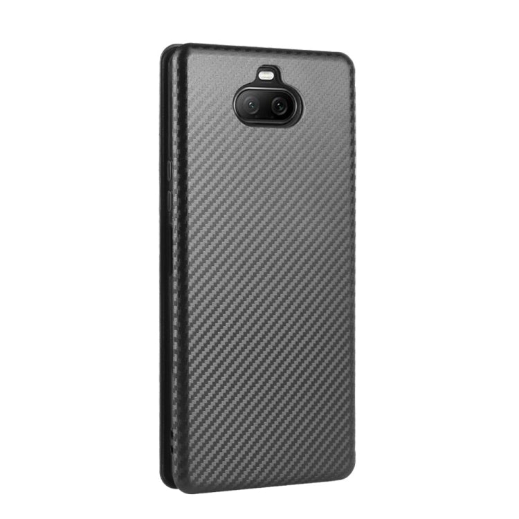 For Sony Xperia 8 Carbon Fiber Texture Horizontal Flip TPU + PC + PU Leather Case with Card Slot