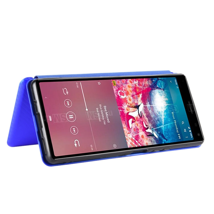 For Sony Xperia 8 Carbon Fiber Texture Horizontal Flip TPU + PC + PU Leather Case with Card Slot