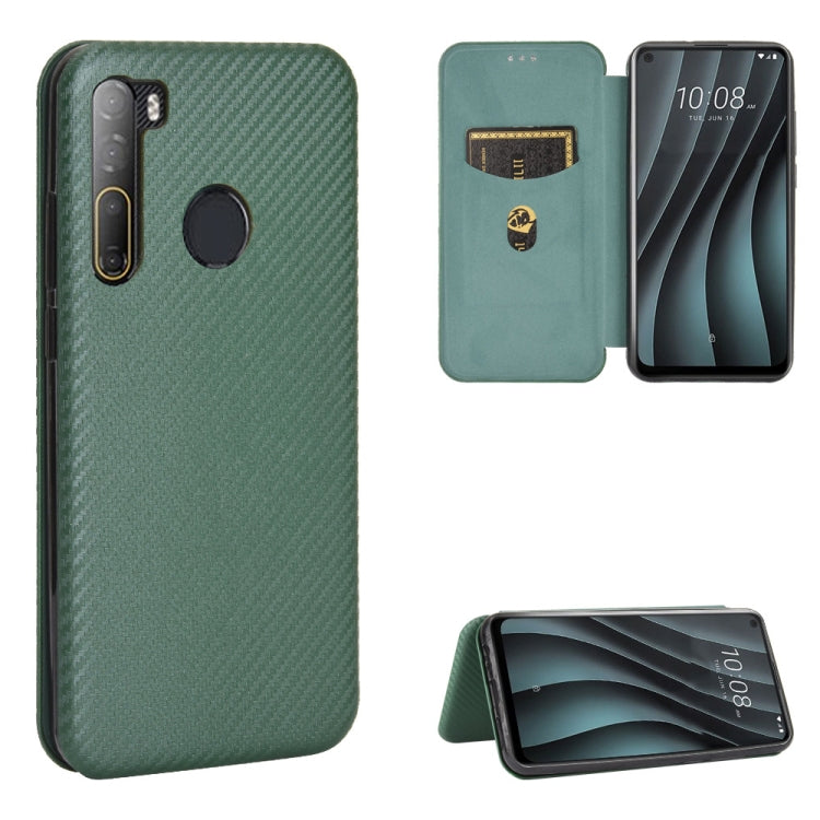 For HTC Desire 20 Pro Carbon Fiber Texture Horizontal Flip TPU + PC + PU Leather Case with Card Slot