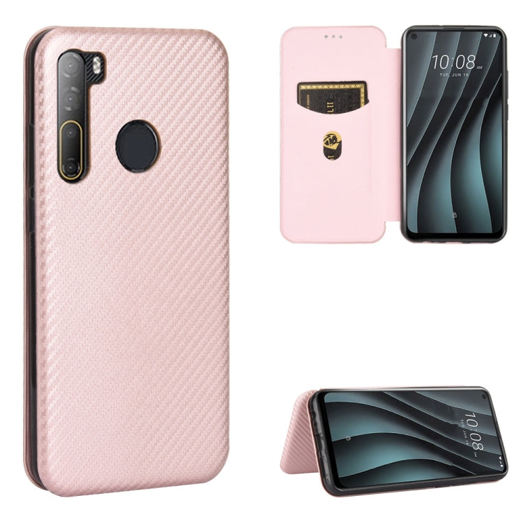 For HTC Desire 20 Pro Carbon Fiber Texture Horizontal Flip TPU + PC + PU Leather Case with Card Slot