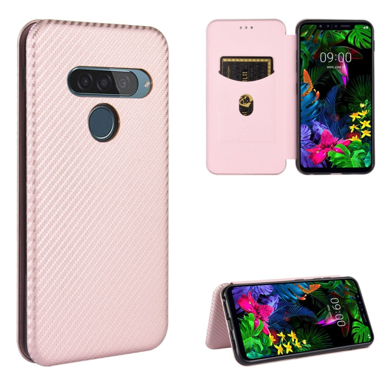 For LG G8s ThinQ Carbon Fiber Texture Horizontal Flip TPU + PC + PU Leather Case with Card Slot