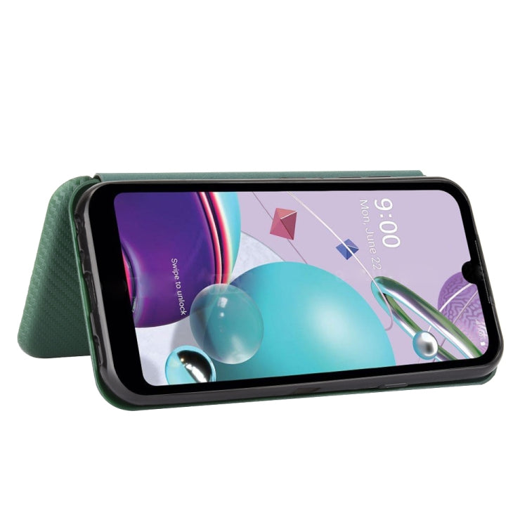 For LG K31 Carbon Fiber Texture Horizontal Flip TPU + PC + PU Leather Case with Card Slot