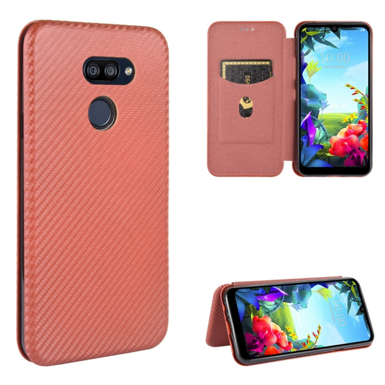 For LG K40S Carbon Fiber Texture Horizontal Flip TPU + PC + PU Leather Case with Card Slot
