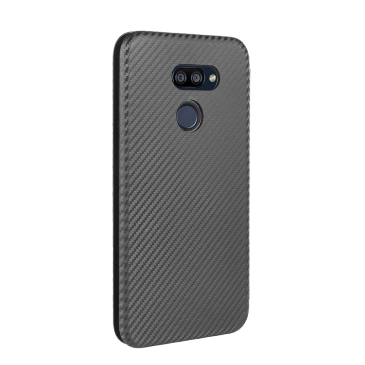 For LG K40S Carbon Fiber Texture Horizontal Flip TPU + PC + PU Leather Case with Card Slot
