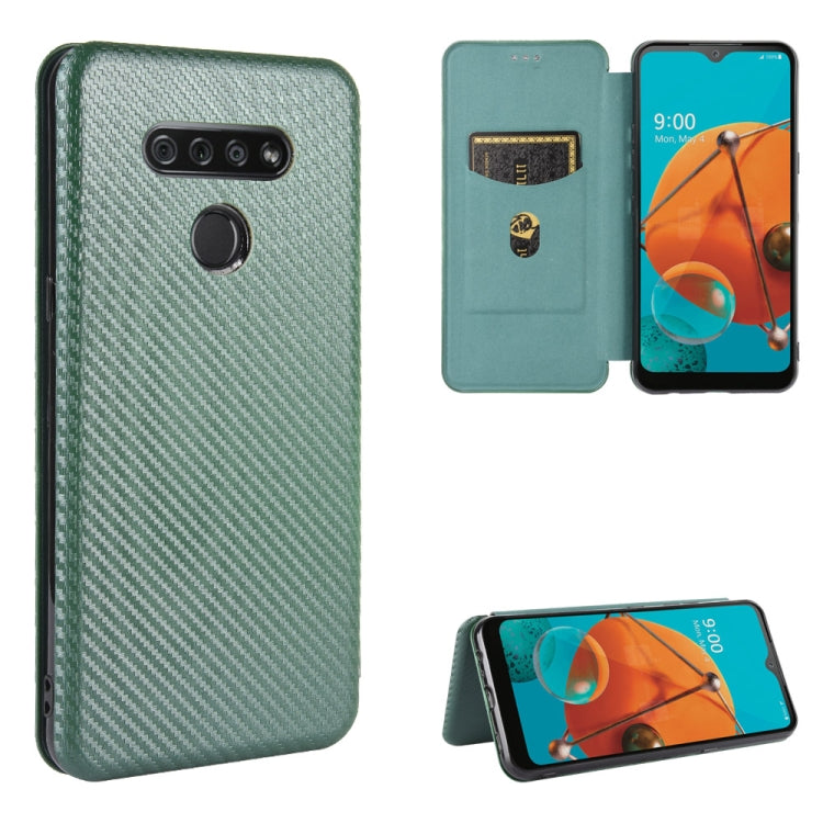For LG K51 / Q51 Carbon Fiber Texture Horizontal Flip TPU + PC + PU Leather Case with Card Slot