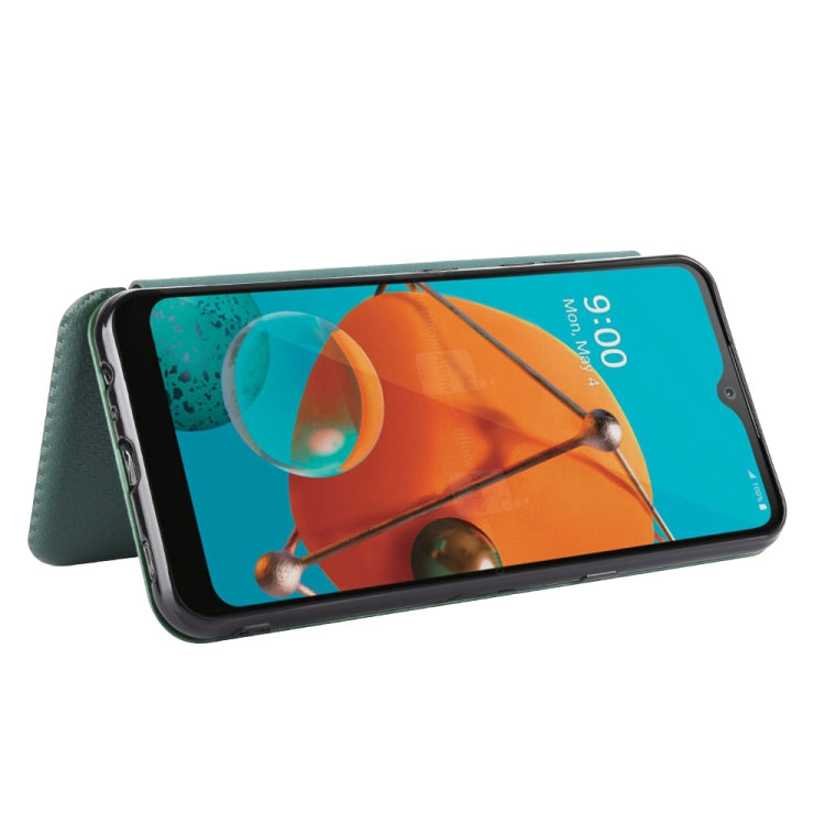 For LG K51 / Q51 Carbon Fiber Texture Horizontal Flip TPU + PC + PU Leather Case with Card Slot