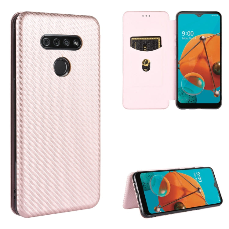 For LG K51 / Q51 Carbon Fiber Texture Horizontal Flip TPU + PC + PU Leather Case with Card Slot