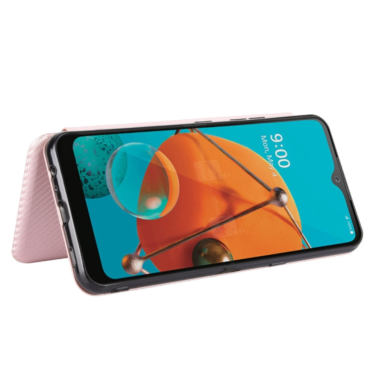 For LG K51 / Q51 Carbon Fiber Texture Horizontal Flip TPU + PC + PU Leather Case with Card Slot