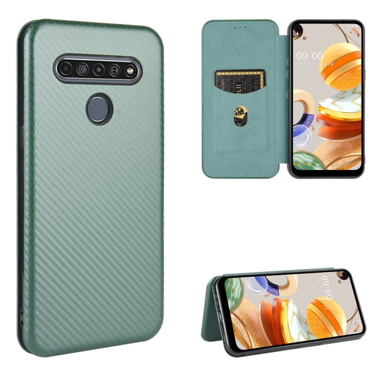 For LG K61 / Q61 Carbon Fiber Texture Horizontal Flip TPU + PC + PU Leather Case with Card Slot