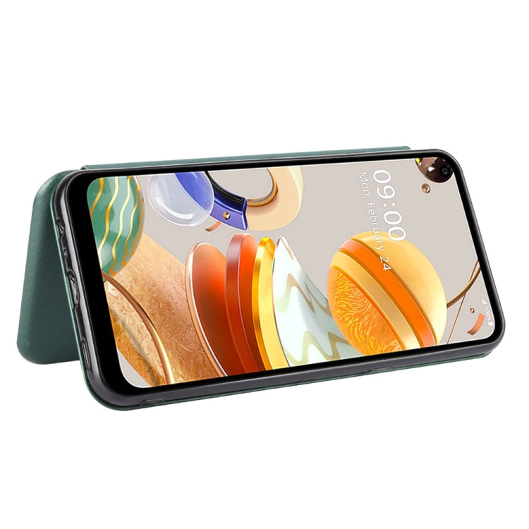 For LG K61 / Q61 Carbon Fiber Texture Horizontal Flip TPU + PC + PU Leather Case with Card Slot