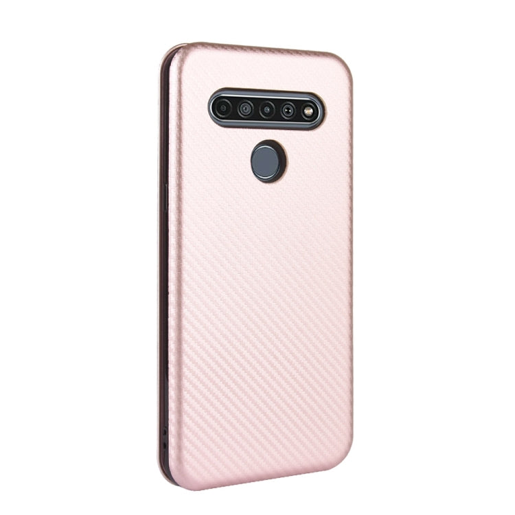 For LG K61 / Q61 Carbon Fiber Texture Horizontal Flip TPU + PC + PU Leather Case with Card Slot