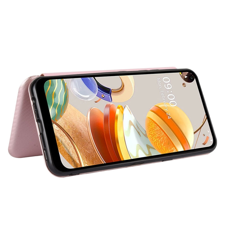 For LG K61 / Q61 Carbon Fiber Texture Horizontal Flip TPU + PC + PU Leather Case with Card Slot