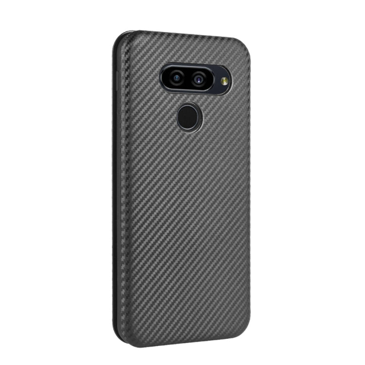 For LG Q70 Carbon Fiber Texture Horizontal Flip TPU + PC + PU Leather Case with Card Slot