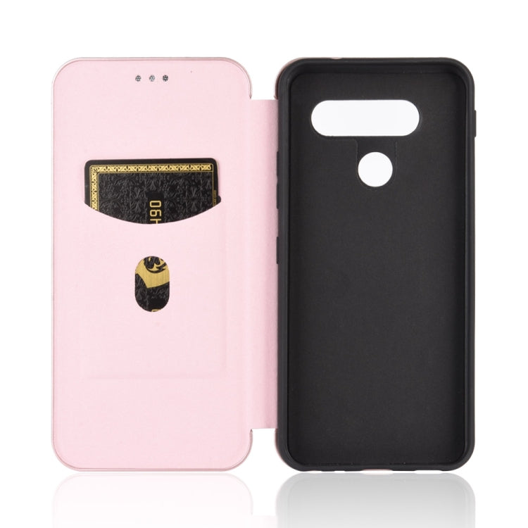 For LG Q70 Carbon Fiber Texture Horizontal Flip TPU + PC + PU Leather Case with Card Slot