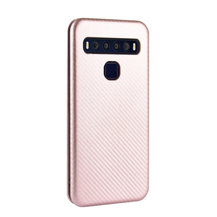 For TCL 10 Lite Carbon Fiber Texture Horizontal Flip TPU + PC + PU Leather Case with Card Slot