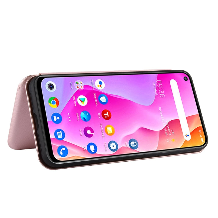 For TCL 10 Lite Carbon Fiber Texture Horizontal Flip TPU + PC + PU Leather Case with Card Slot