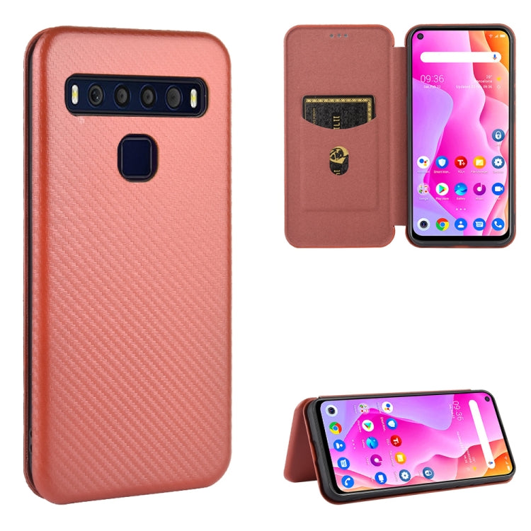 For TCL 10 Lite Carbon Fiber Texture Horizontal Flip TPU + PC + PU Leather Case with Card Slot