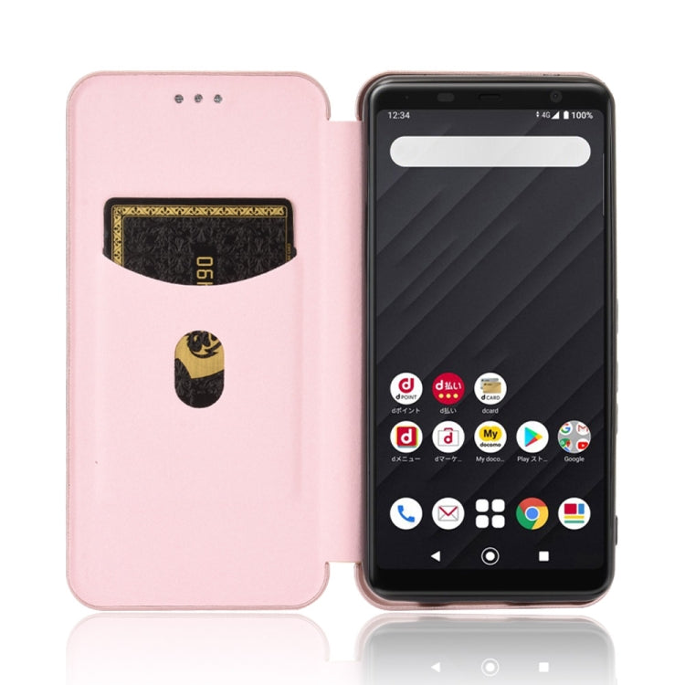 For Fujitsu Arrows Be4 (F-41A) Carbon Fiber Texture Horizontal Flip TPU + PC + PU Leather Case with Card Slot