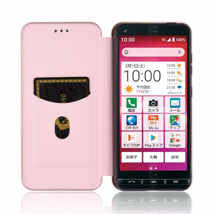 For Kyocera Basio 4 KYV47 Carbon Fiber Texture Horizontal Flip TPU + PC + PU Leather Case with Card Slot