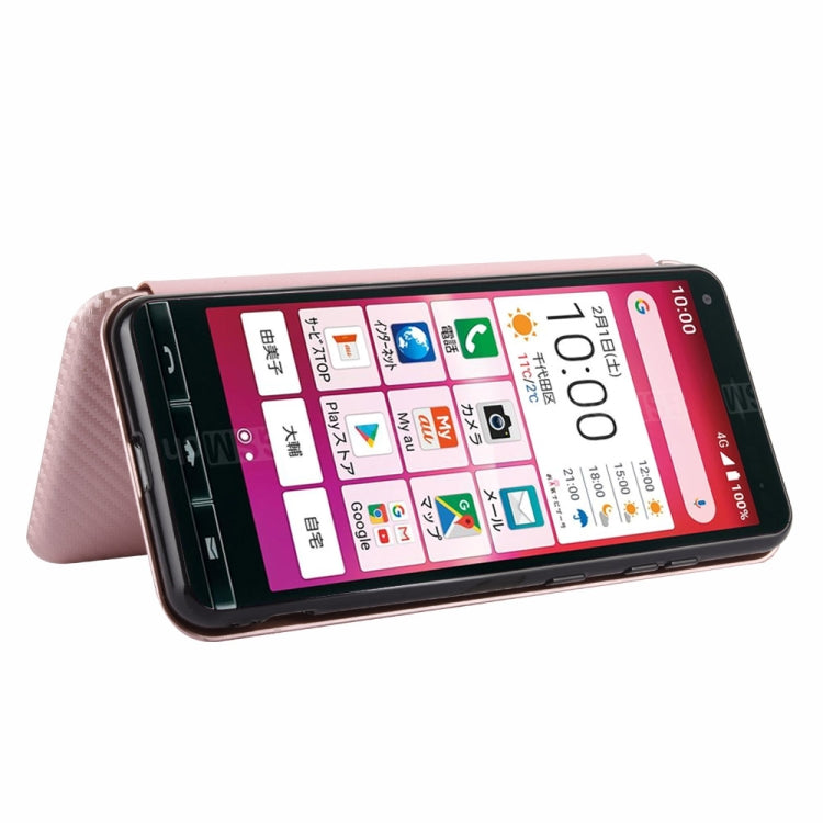 For Kyocera Basio 4 KYV47 Carbon Fiber Texture Horizontal Flip TPU + PC + PU Leather Case with Card Slot