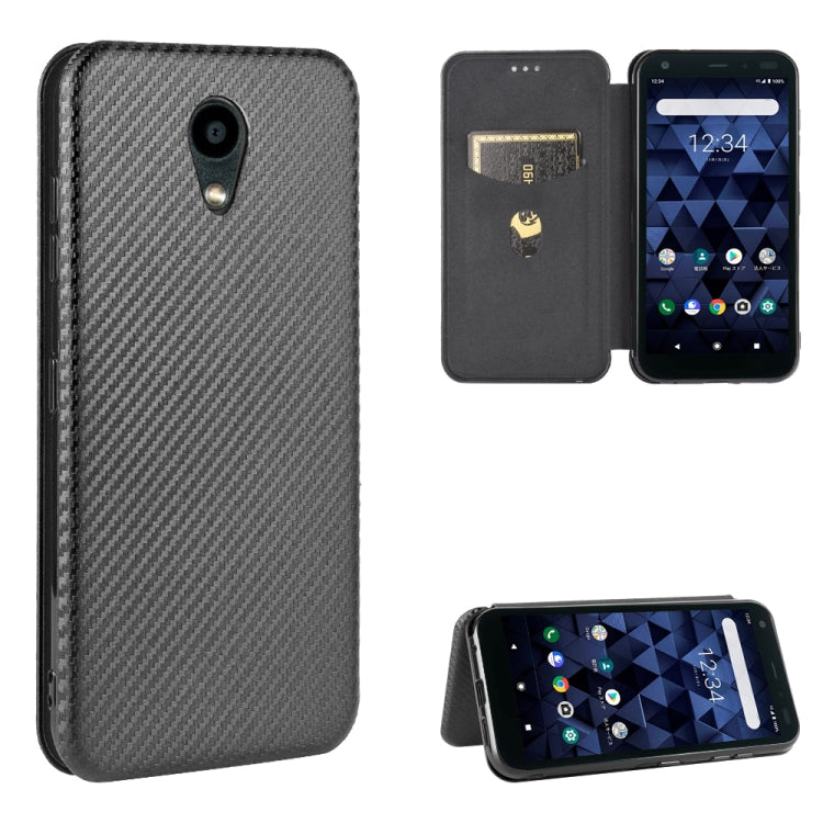 For Kyocera DIGNO BX Carbon Fiber Texture Horizontal Flip TPU + PC + PU Leather Case with Card Slot