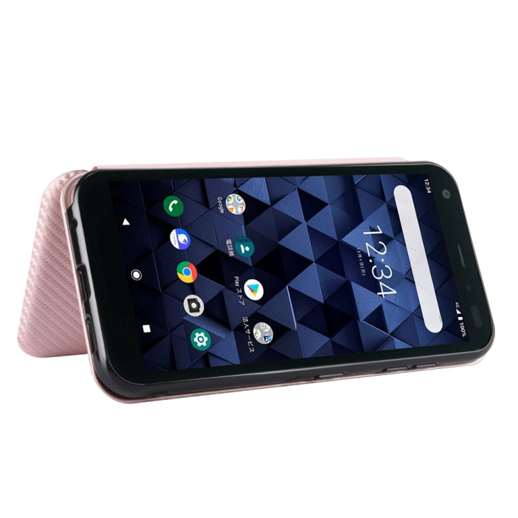 For Kyocera DIGNO BX Carbon Fiber Texture Horizontal Flip TPU + PC + PU Leather Case with Card Slot