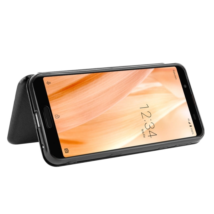 For Sharp Aquos Sense 3 Lite Carbon Fiber Texture Horizontal Flip TPU + PC + PU Leather Case with Card Slot