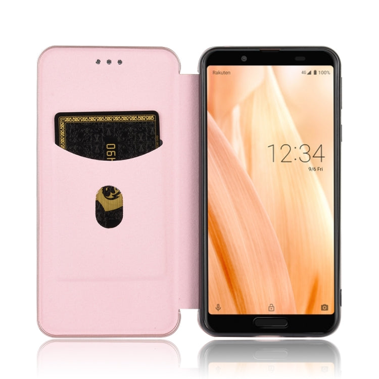 For Sharp Aquos Sense 3 Lite Carbon Fiber Texture Horizontal Flip TPU + PC + PU Leather Case with Card Slot