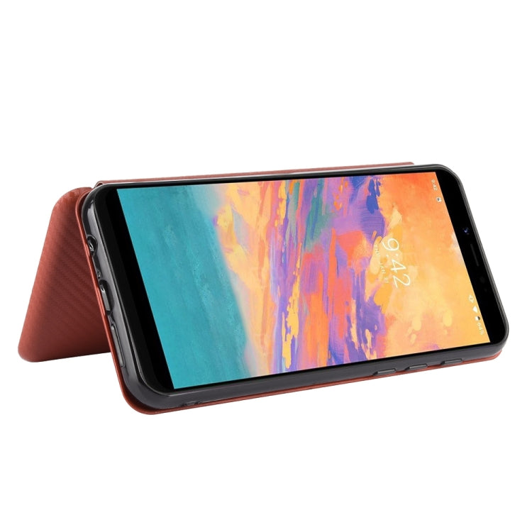 For UMIDIGI A3S Carbon Fiber Texture Horizontal Flip TPU + PC + PU Leather Case with Card Slot