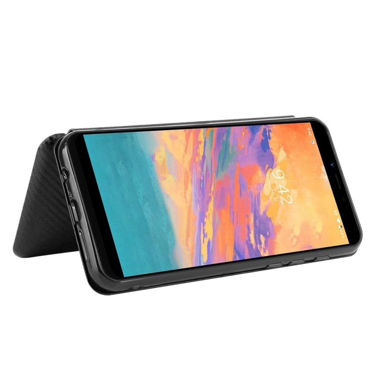 For UMIDIGI A3S Carbon Fiber Texture Horizontal Flip TPU + PC + PU Leather Case with Card Slot