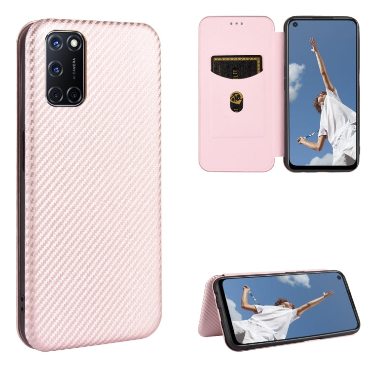 For OPPO A52 / A72 / A92 Carbon Fiber Texture Horizontal Flip TPU + PC + PU Leather Case with Card Slot