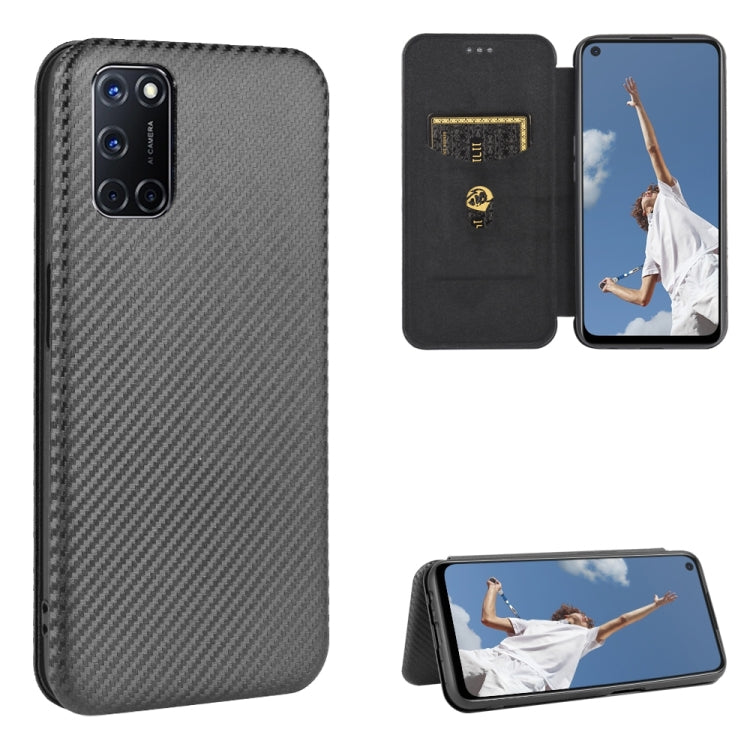 For OPPO A52 / A72 / A92 Carbon Fiber Texture Horizontal Flip TPU + PC + PU Leather Case with Card Slot