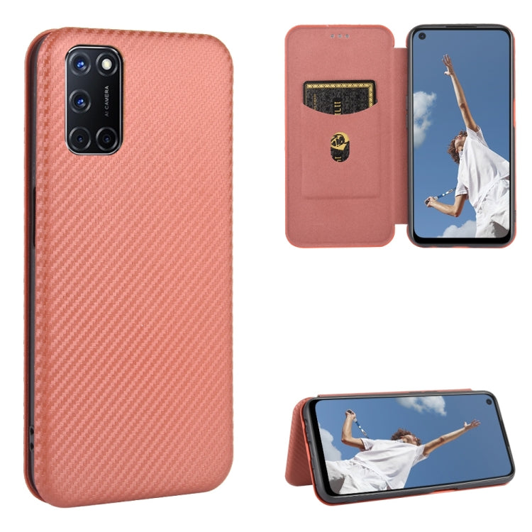 For OPPO A52 / A72 / A92 Carbon Fiber Texture Horizontal Flip TPU + PC + PU Leather Case with Card Slot