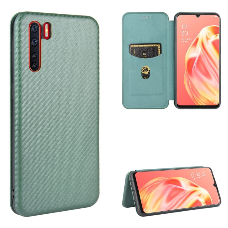 For OPPO A91 / F15 Reno3(Southeast Asia Version) Carbon Fiber Texture Horizontal Flip TPU + PC + PU Leather Case with Card Slot