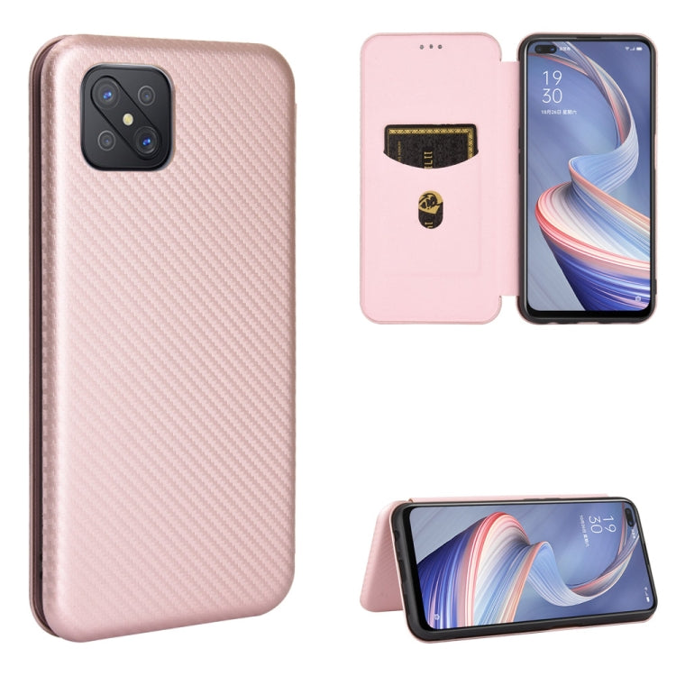 For OPPO A92s Carbon Fiber Texture Horizontal Flip TPU + PC + PU Leather Case with Card Slot