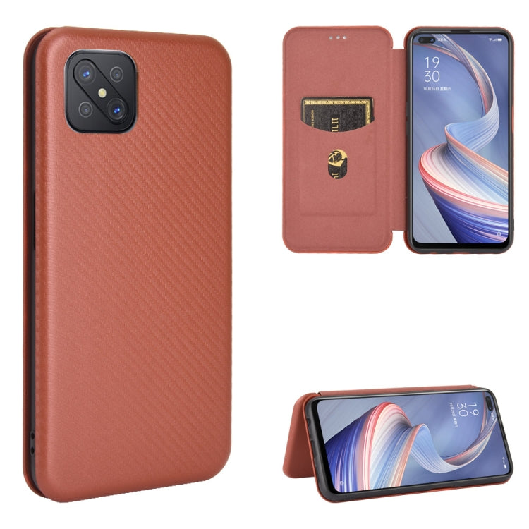 For OPPO A92s Carbon Fiber Texture Horizontal Flip TPU + PC + PU Leather Case with Card Slot