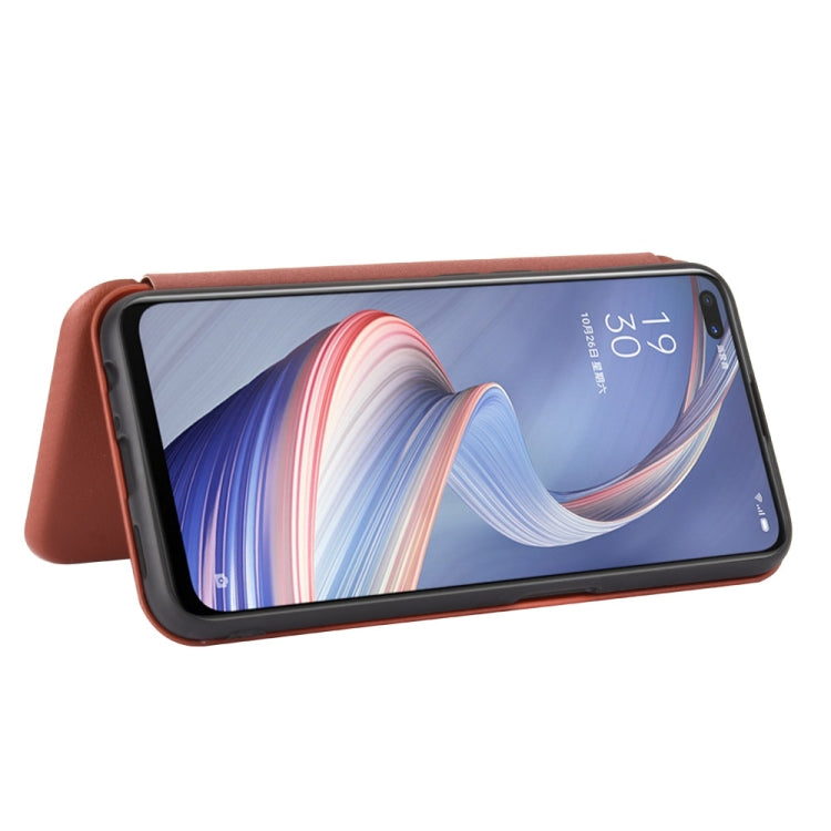 For OPPO A92s Carbon Fiber Texture Horizontal Flip TPU + PC + PU Leather Case with Card Slot