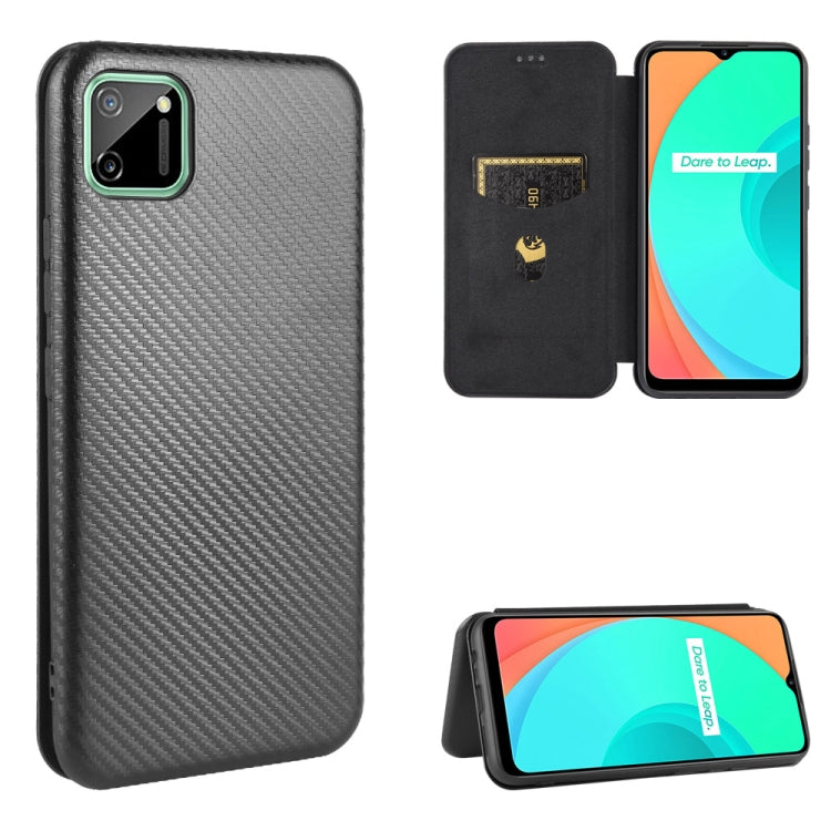 For OPPO Realme C11 Carbon Fiber Texture Horizontal Flip TPU + PC + PU Leather Case with Card Slot