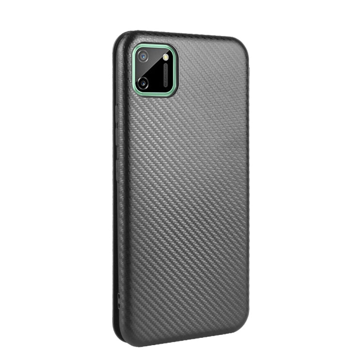 For OPPO Realme C11 Carbon Fiber Texture Horizontal Flip TPU + PC + PU Leather Case with Card Slot