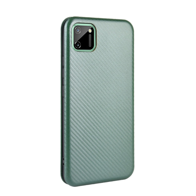 For OPPO Realme C11 Carbon Fiber Texture Horizontal Flip TPU + PC + PU Leather Case with Card Slot